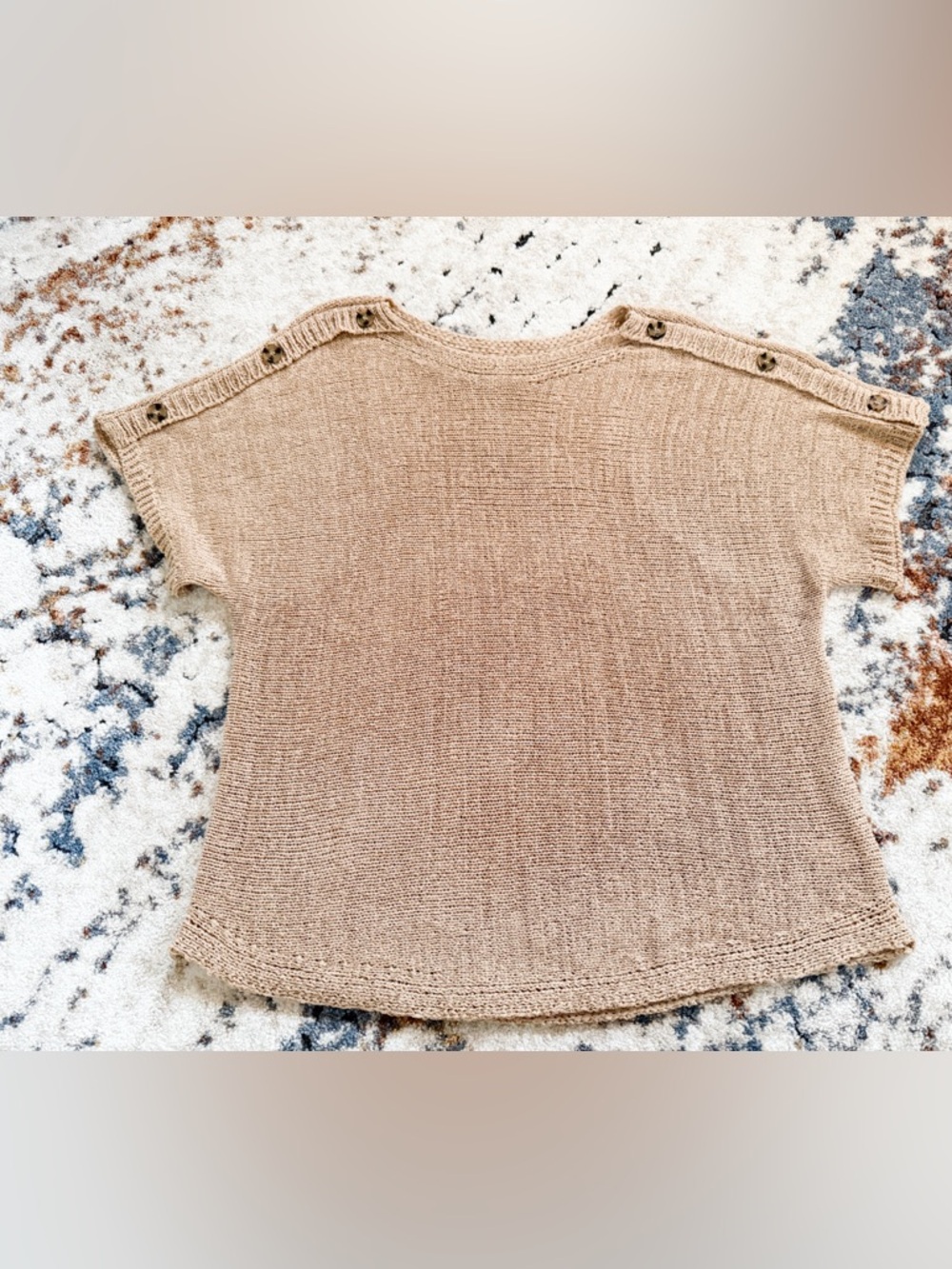 Cable & Gauge Short-Sleeve Scoop Neck Sweater in Taupe 1XL